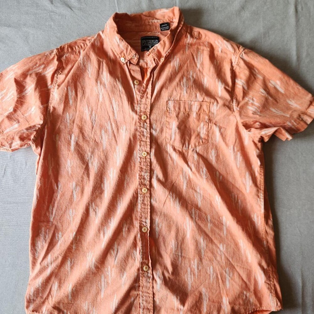 Peach/Tangerine 100% cotton resort wear button up shirt